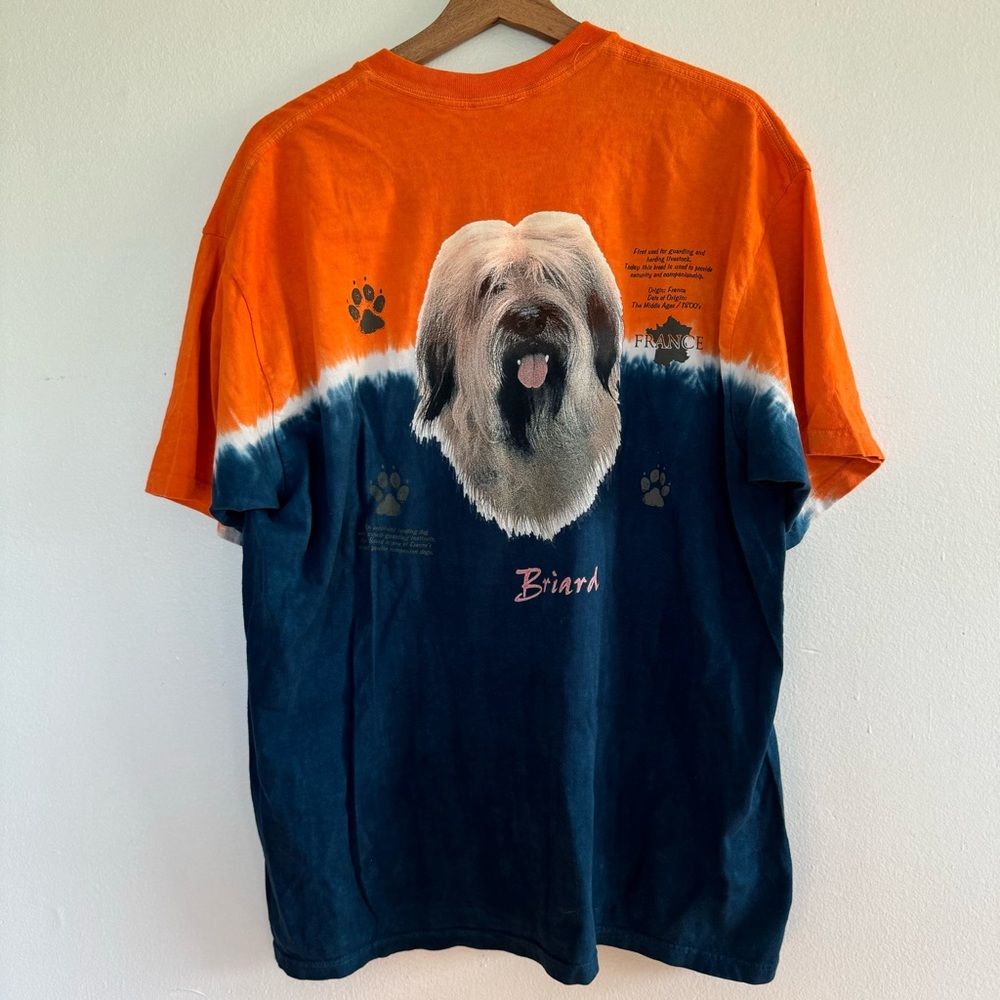 Vintage Briard Dog T-Shirt Mens Large Blue Orange France M.J. Soffe Animal Tee